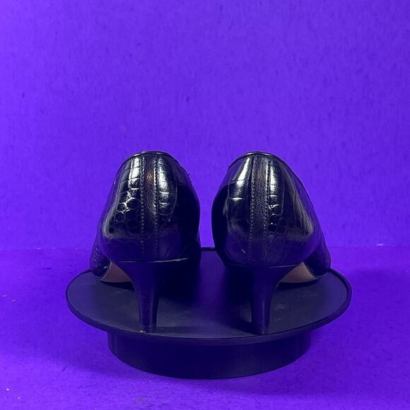 Clarks Women's Black Leather Croc Embossed Pointed Toe Kitten Heel Pump Size 6 - Picture 5 of 9